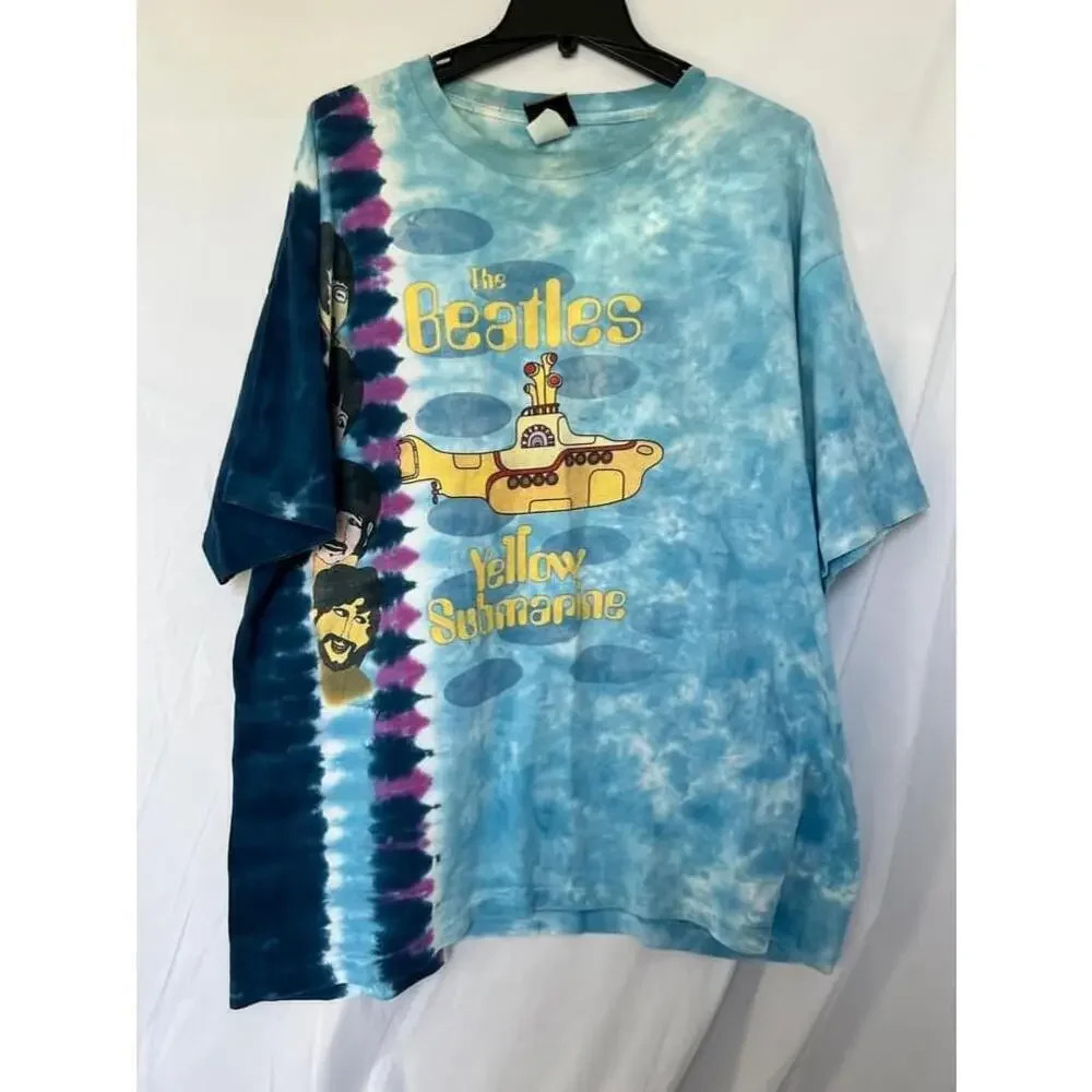 Vintage Liquid Blue The Beatles Yellow Submarine Tie Dye Shirt Men XXL Blue 2005